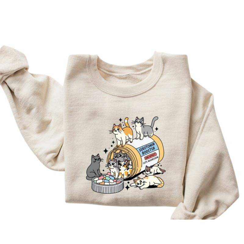Serotonin Booster Cats Sweatshirt, Cat Mom Graphic Shirt, Cats Owner Gift, Cat Mom Hoodie, Cat Lover Shirt | TeeBloomCo.com