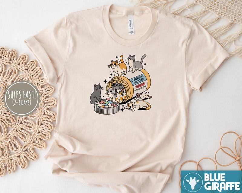 Serotonin Cats T-Shirt, Funny Cat Tee, Cat Lover Graphic Tee Hoodie, Sweatshirt | TeeBloomCo.com