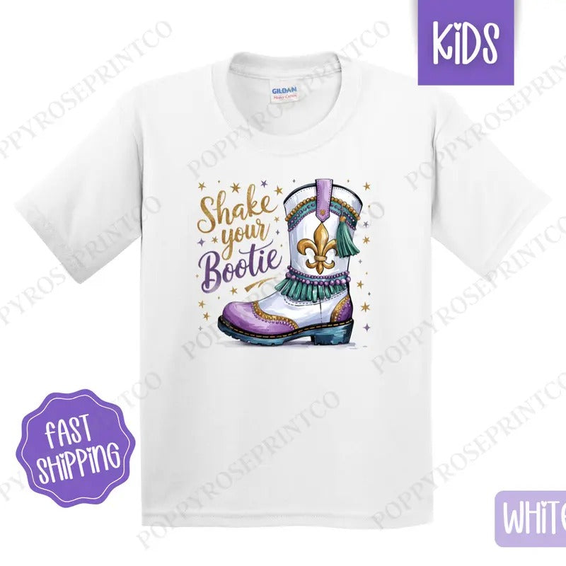 Shake Your Bootie Kids Shirt - Mardi Gras Children's Tshirt - Cute Youth Tee Gildan Hoodie, Sweatshirt | TeeBloomCo.com