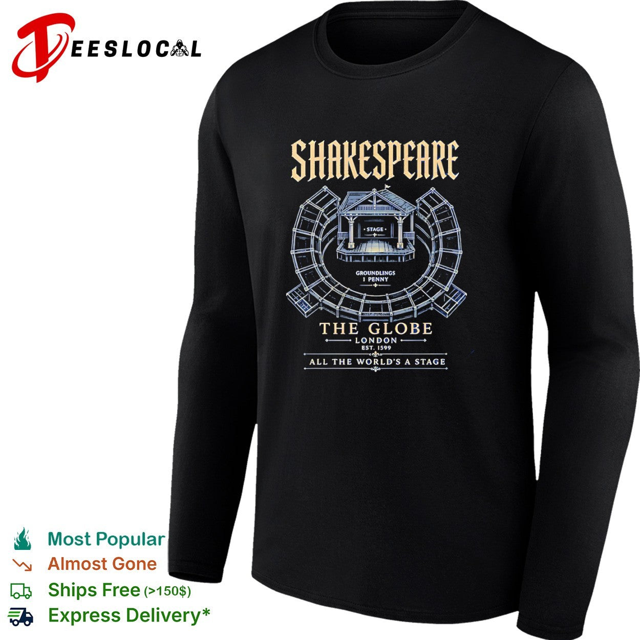 Shakespeare The Globe London Est 1599 All the worlds a stage shirt