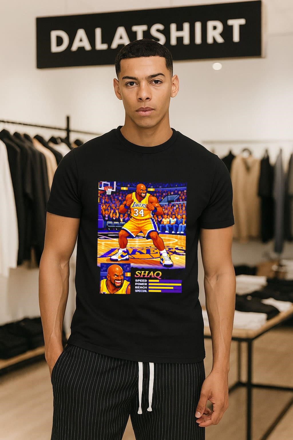 Shaquille O’Neal Los Angeles Lakers 34 muscular pixel art character shirt