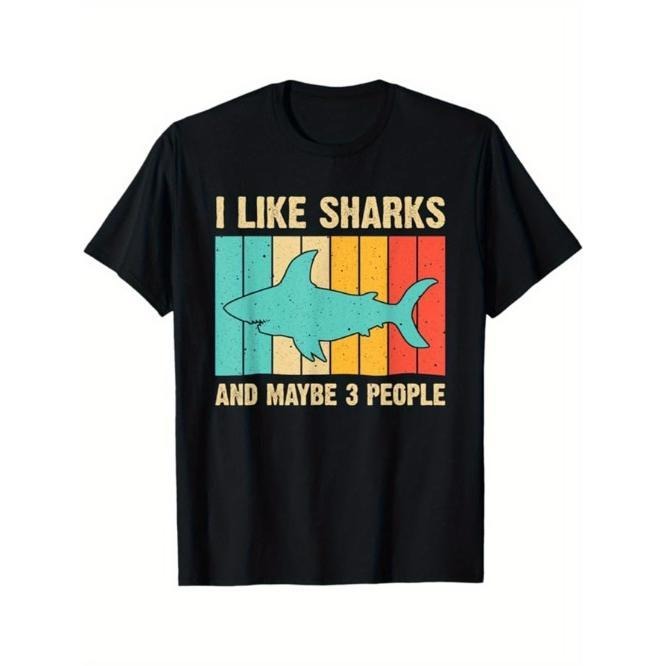 Shark Print Men's Cotton T-shirt, Graphic Tee Men's Outdoor Clothes, Men's Clothing, Casual Short Sleeve Crew Neck...