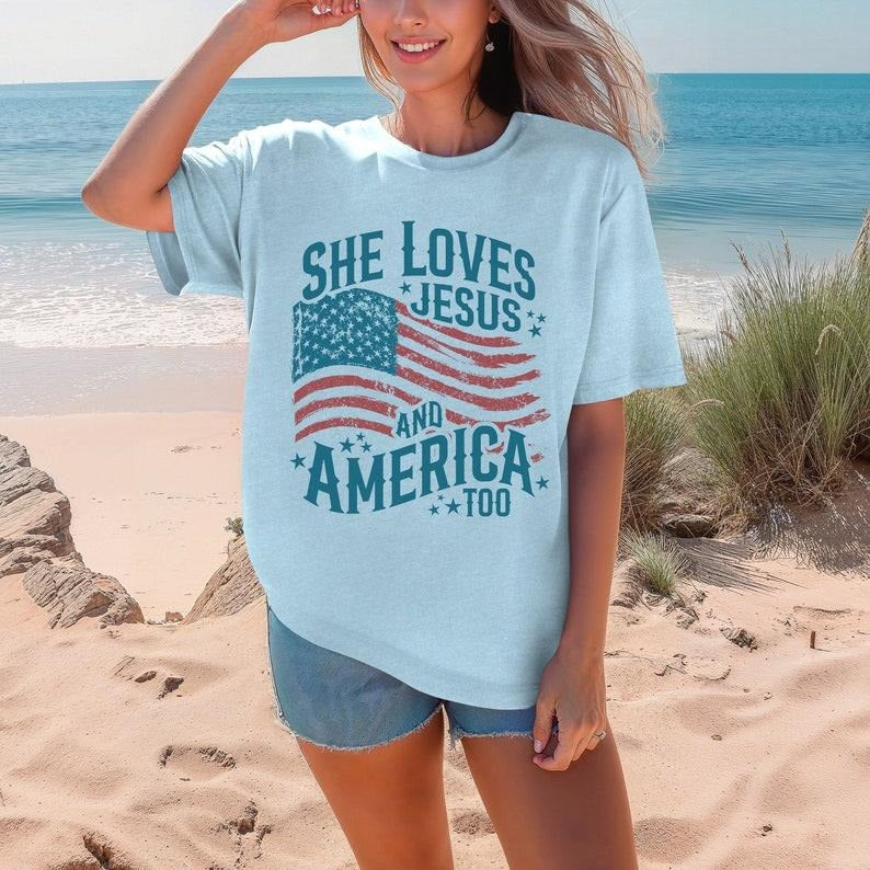 She Loves Jesus And America Too Shirt July 4th Shirt America Shirt, Patriotic Christian Shirt, Independence Day Shirt...