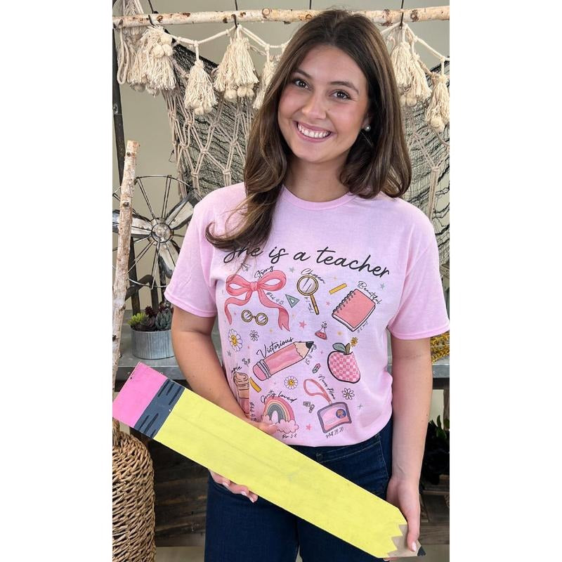She is a Teacher Graphic Shirt Hoodie, Sweatshirt | TeeBloomCo.com