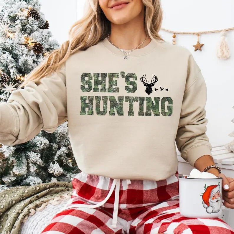 She's Hunting Sweatshirt, Retro Hunting Season T-shirt, In My Hunting Wife Era Tee, Retro Camo Hunting Shirt, Deer Duck...