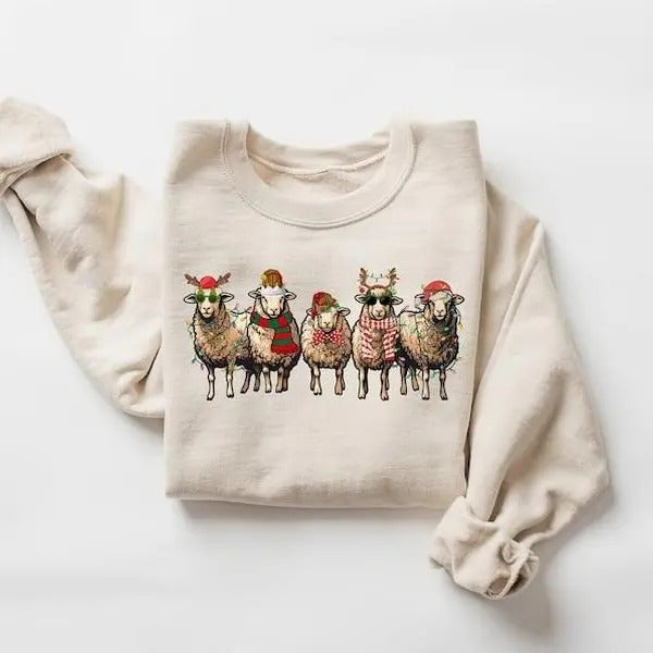 Sheep Christmas Light Sweatshirt, Christmas Sheeps Sweater, Funny Farm Animal Xmas Shirt, Sheep Lover Christmas T-shirt,...