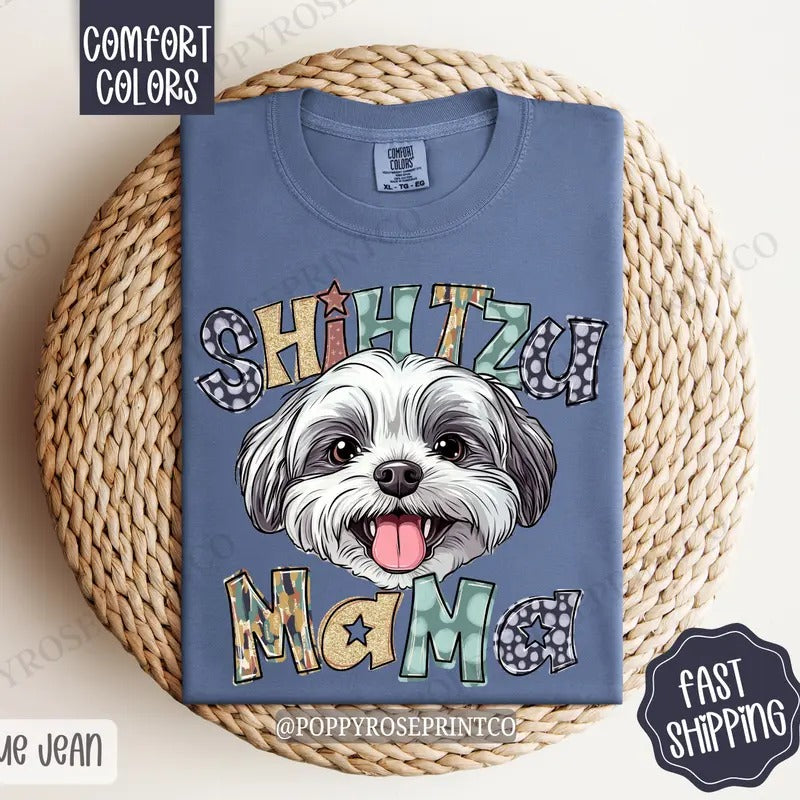 Shihtzu Mama Comfort Colors, Dog Mom Tee, Cute Mama Women's Tshirt Hoodie, Sweatshirt | TeeBloomCo.com