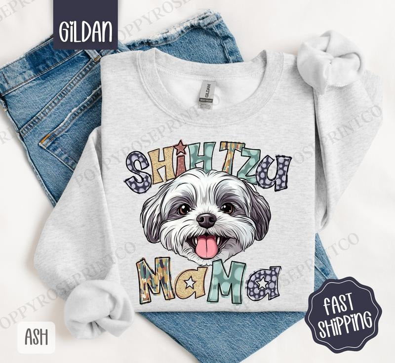 Shihtzu Mama Sweatshirt, Mama Women's Crewneck, Cute Dog Mom Women's Sweatshirt T-Shirts, Hoodie | TeeBloomCo.com
