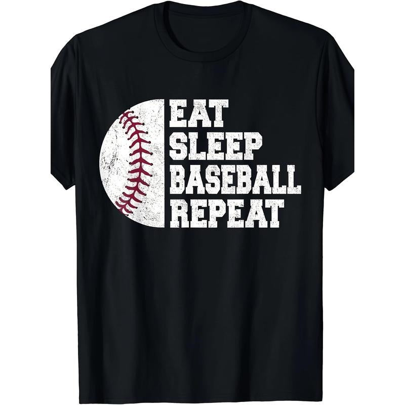 Short Sleeve For Men Eat Sleep Baseball Repeat Baseball Player Funny Baseball T-Shirt - 220g Cotton T-shirt, 10, 000...