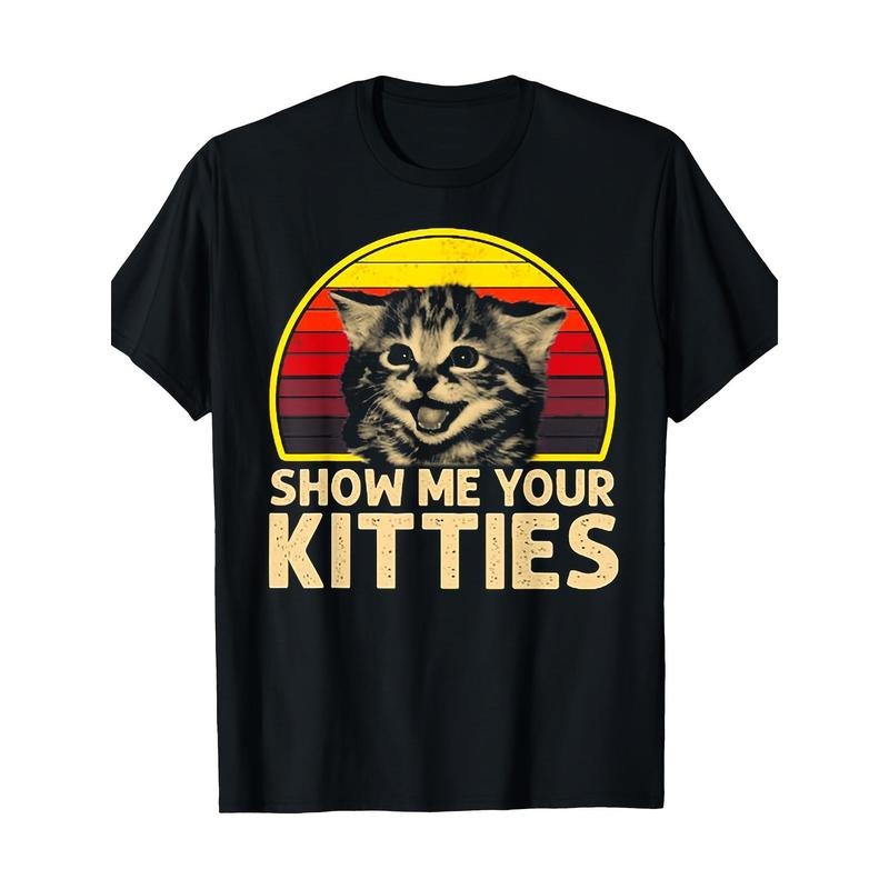 Show Me Your Kitties Cat Lover Retro Vintage Sunset T-Shirt 100%cotton Made in USA Hoodie, Sweatshirt | TeeBloomCo.com