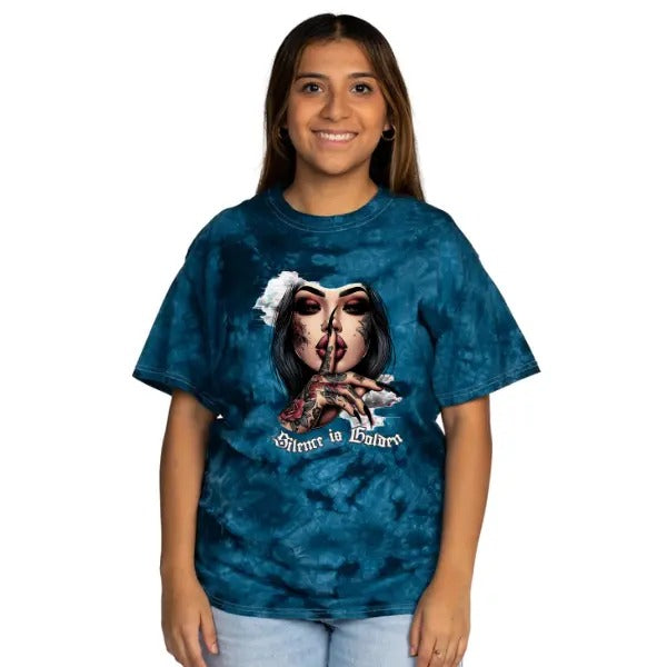 'Silence is Golden' Navy & Black Tie Dye T Shirt Pullover , Alt, Grunge, Streetwear, Sarcastic, Punk, Cotton, Casual,...