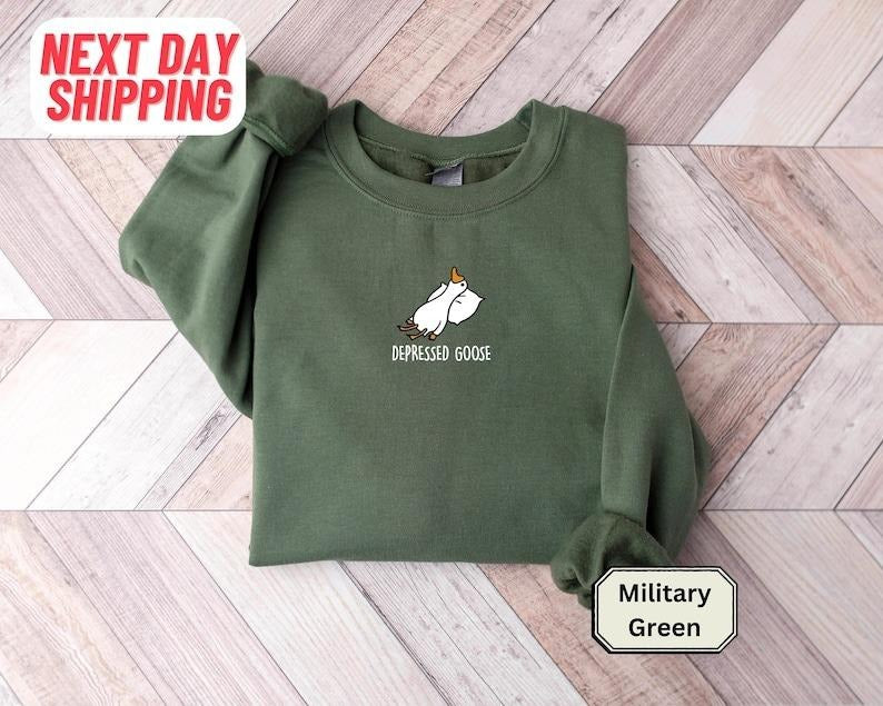 Silly Goose Sweater, Depressed Goose Shirt, Greetings Hoodie, Gift for Goose Lover, Couple Tee Classic Crewneck Menswear...