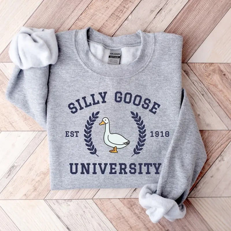 Silly Goose University Crewneck Sweatshirt,Unisex Silly Goose University Shirt Cotton Sweaters Hoodie | TeeBloomCo.com