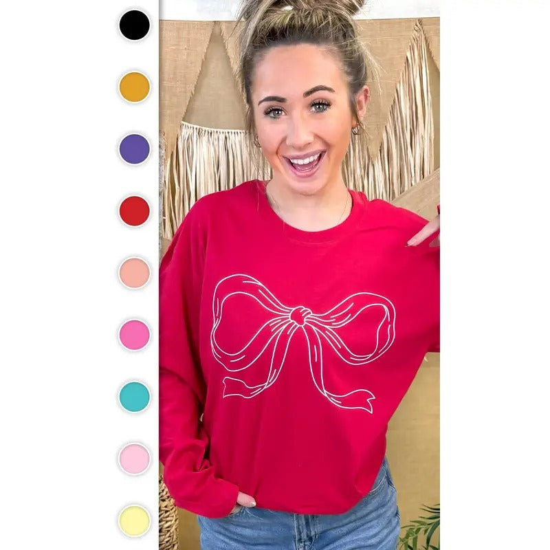 Simple Bow Graphic Long Sleeve T-Shirt Hoodie, Sweatshirt | TeeBloomCo.com