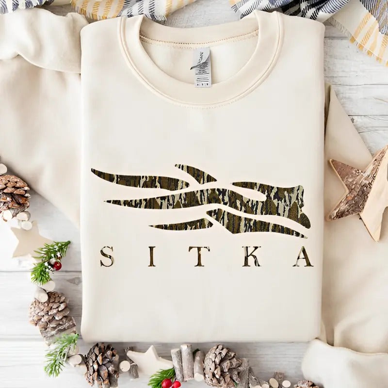 Sitka Camoflauge Bottomland Pattern Logo Unisex Hoodie - Sweater - T-shirt Classic Menswear Sweatshirt | TeeBloomCo.com