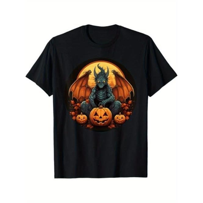 Sitting Dragons Face with Pumpkins T-Shirt,  Gift for Dragon and Pumpkin Lovers, Halloween Gift Made in USA Hoodie,...