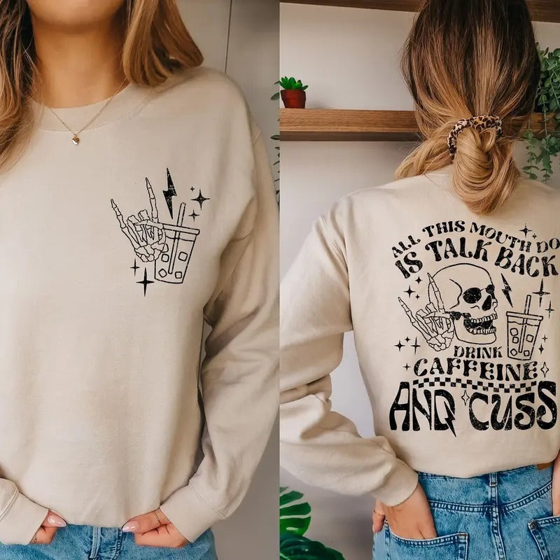 Skeleton Coffee Sweatshirt Retro Halloween Sweater Skull Caffeine Shirt Skeleton Hand Halloween Hoodie | TeeBloomCo.com