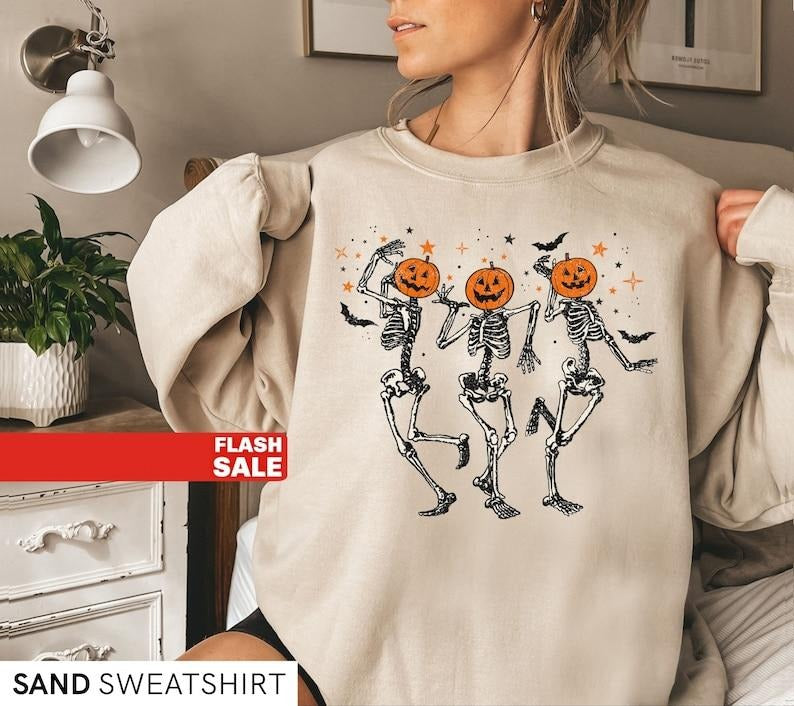 Skeleton Halloween Shirt, Pumpkin Halloween Sweatshirt, Pumpkin Shirt, Fall Sweatshirt Spooky Season TShirt, Fall Shirts...