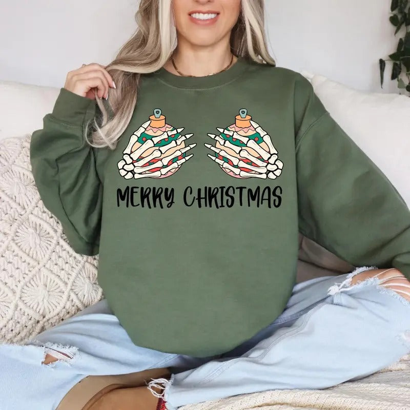 Skeleton Hands Christmas Sweatshirt, Merry Christmas Skeleton T-Shirt, Skeleton Xmas Shirt, Gift For Christmas Hoodie