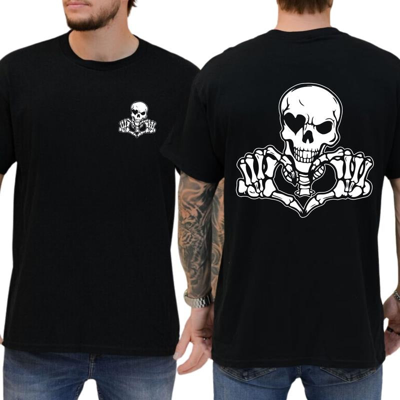 Skeleton Hands Heart Graphic Tee, Funny Skull T-shirt For Men, Funny Love Vibes Tee, Men's Clothing, Gift For Him Hoodie,...