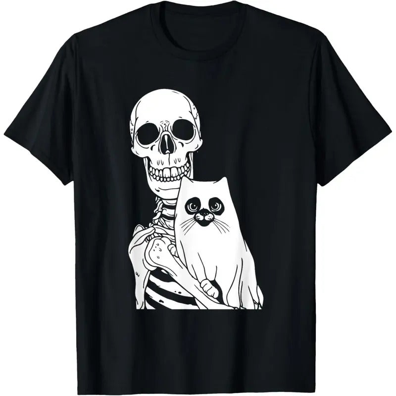 Skeleton Holding Cat Lazy Halloween Costume Skull Kitten T-Shirt made in usa Hoodie, Sweatshirt | TeeBloomCo.com