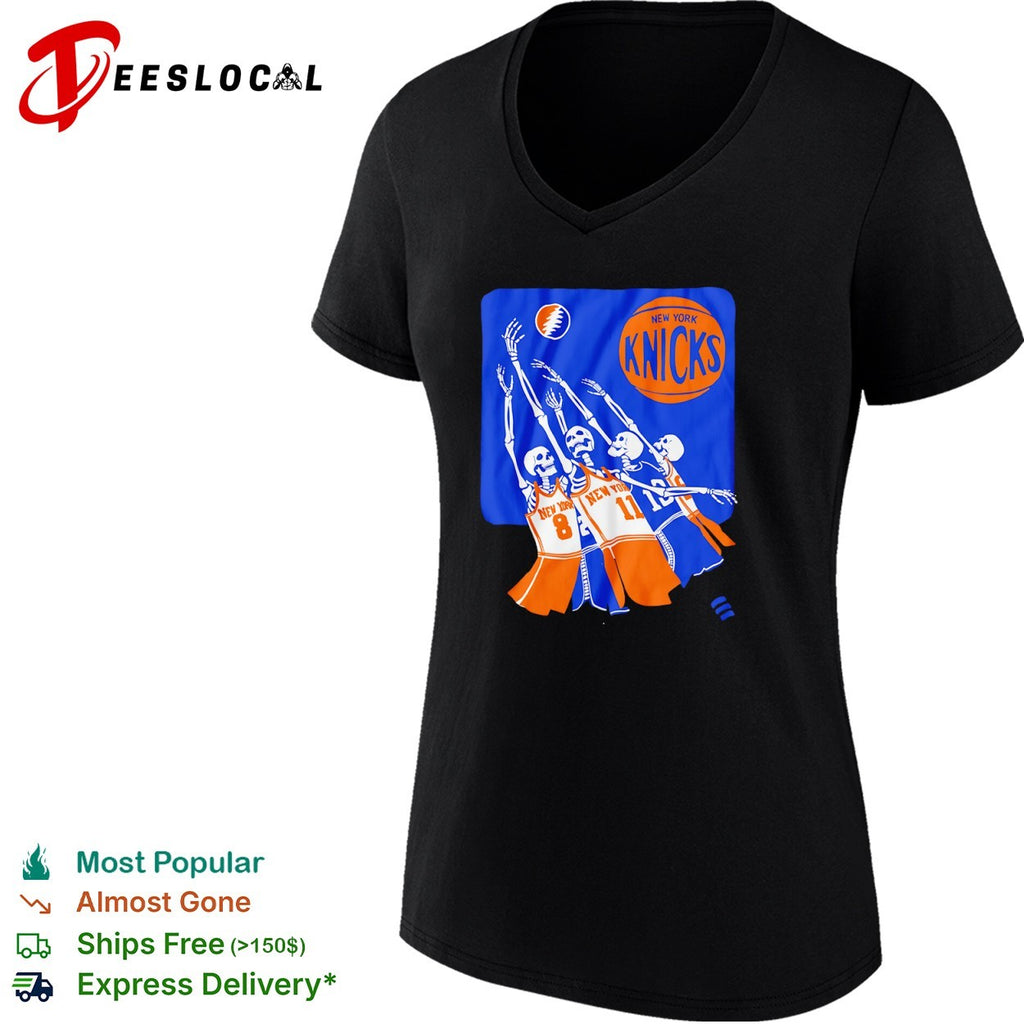 Skeleton Jalen Brunson Karl Anthony Towns New York Knicks Grateful Dead Skeleton NBA shirt