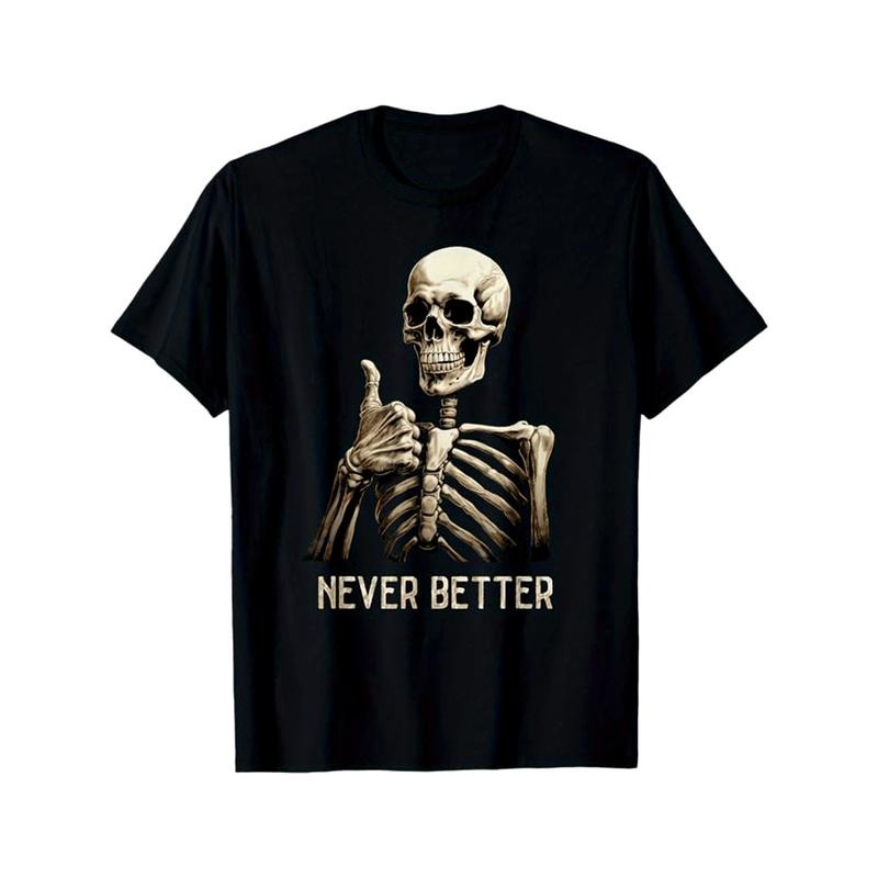 Skeleton Print Men's Cotton T-shirt, Graphic Tee Men's Outdoor Clothes, Men's Halloween Clothing, Casual Short Sleeve...