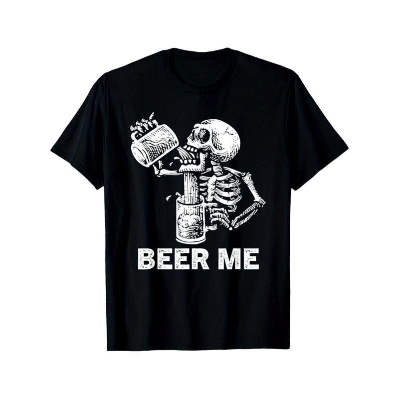 Skeleton Print Men's Cotton T-shirt, Graphic Tee Men's Outdoor Clothes, Men's Halloween Clothing, Casual Short Sleeve...