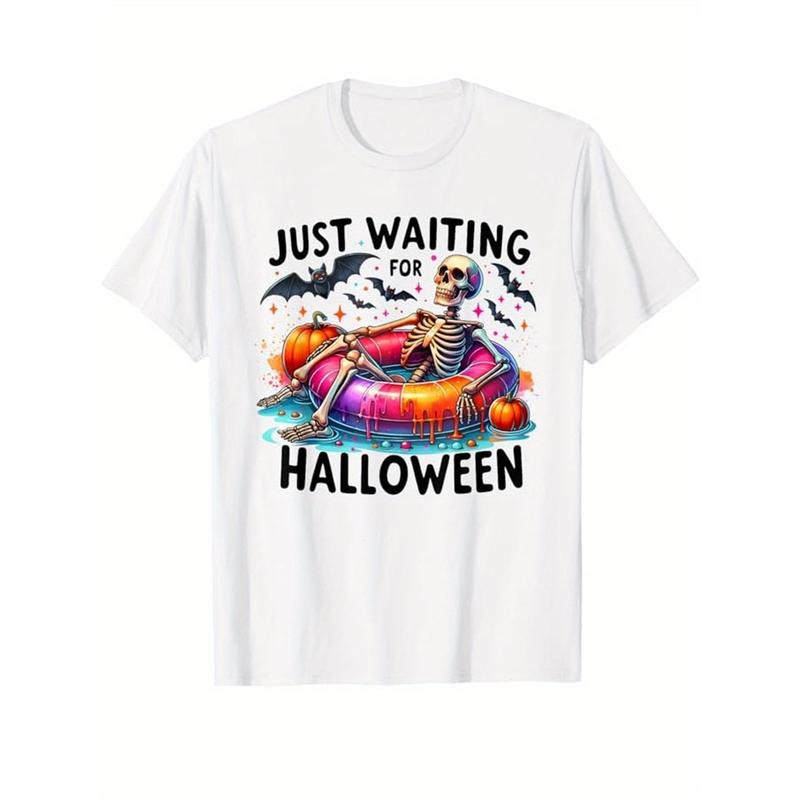Skeleton Print Men's Cotton T-shirt, Graphic Tee Men's Outdoor Clothes, Men's Halloween Clothing, Casual Short Sleeve...