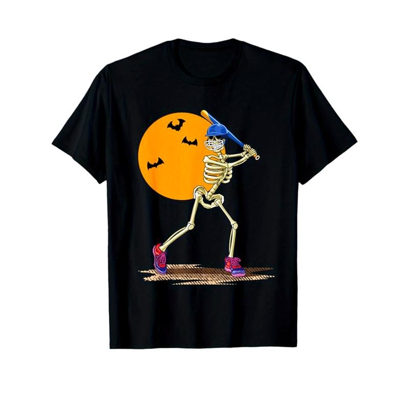 Skeleton Print Men's Cotton T-shirt, Graphic Tee Men's Outdoor Clothes, Men's Halloween Clothing, Casual Short Sleeve...