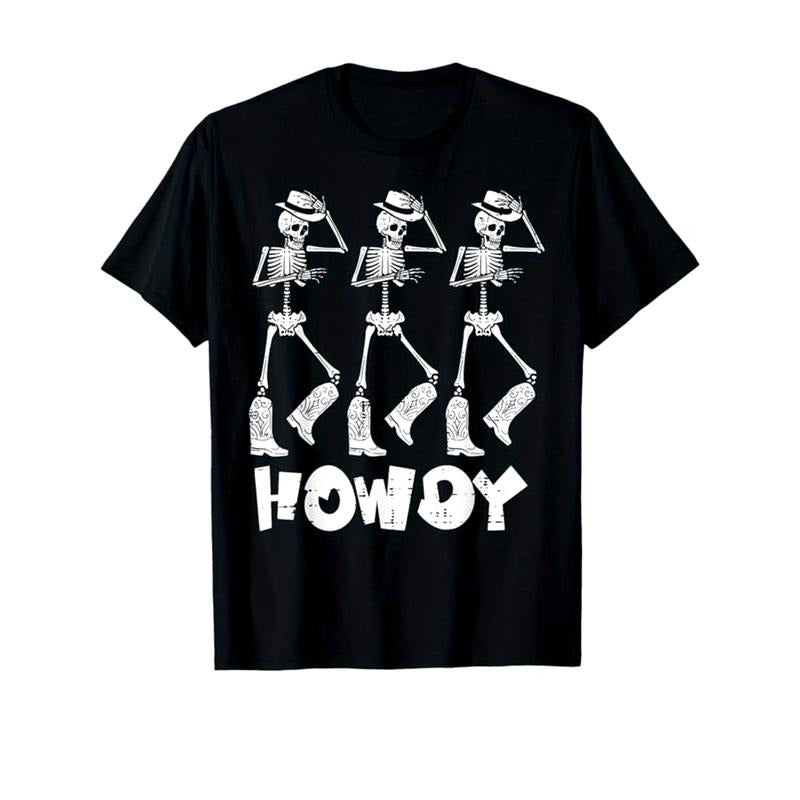 Skeleton Print Men's Cotton T-shirt, Graphic Tee Men's Outdoor Clothes, Men's Halloween Clothing, Casual Short Sleeve...