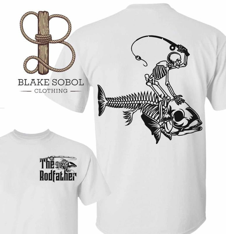 Skeleton Riding Fish The RodFather 2 Sided Shirt, Funny Fishing Tee, Fisherman Outdoors Outfit, Fishing Dad Tee, Father's...