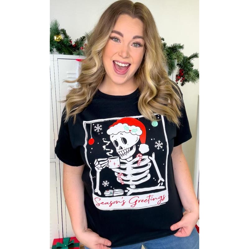 Skeleton Season's Greetings Graphic T-Shirt Hoodie, Sweatshirt | TeeBloomCo.com