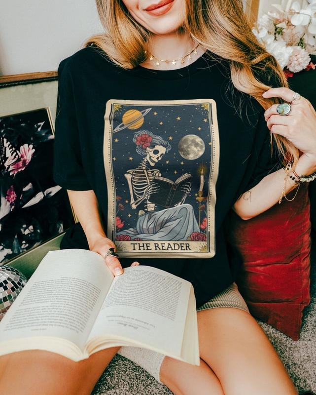 Skeleton Tarot Card T-Shirt Reader Shirt Bookish Shirt Booktrovert Book Lover Gift Literature Shirt Reading Shirt Booktok...