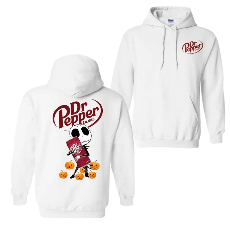 Skellington Dr. Pepper Halloween 2 Sided Hoodie T-Shirt, Dr. Pepper Hoodie For Men And Women Sweatshirt | TeeBloomCo.com