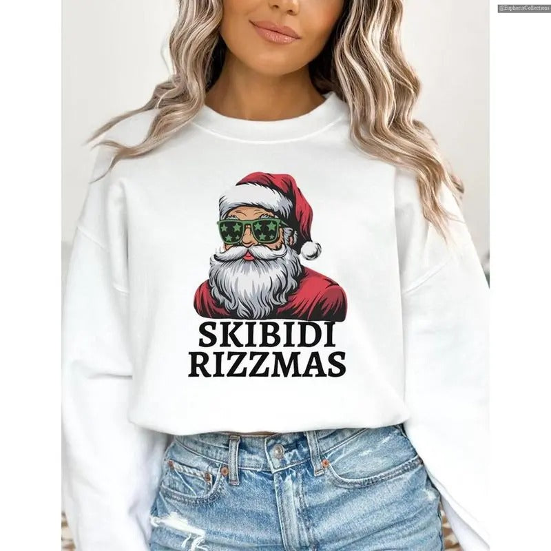 #Skibidi #Rizzmas Christmas Shirt, Rizz #Santa #Claus Kid Cool Sweatshirt, Holiday Tee, Funny Xmas Hoodie , Global...