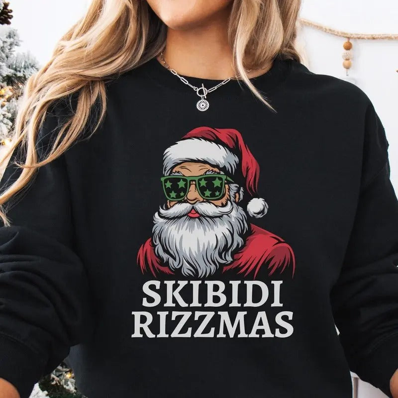 Skibidi Rizzmas Christmas Rizz Santa Claus Charisma Kid Cool Unisex Softstyle T-Shirt, Holiday Tee, Funny Xmas Shirt,...