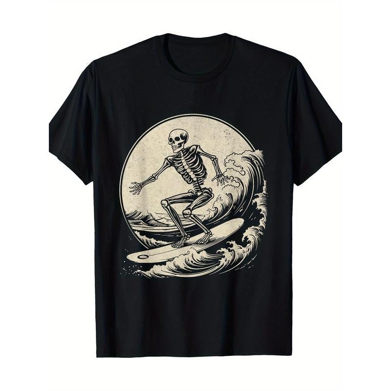 Skull Surfer retro Big Wave surfing Fun Halloween 100% cotton T-shirt Made in USA Hoodie, Sweatshirt | TeeBloomCo.com