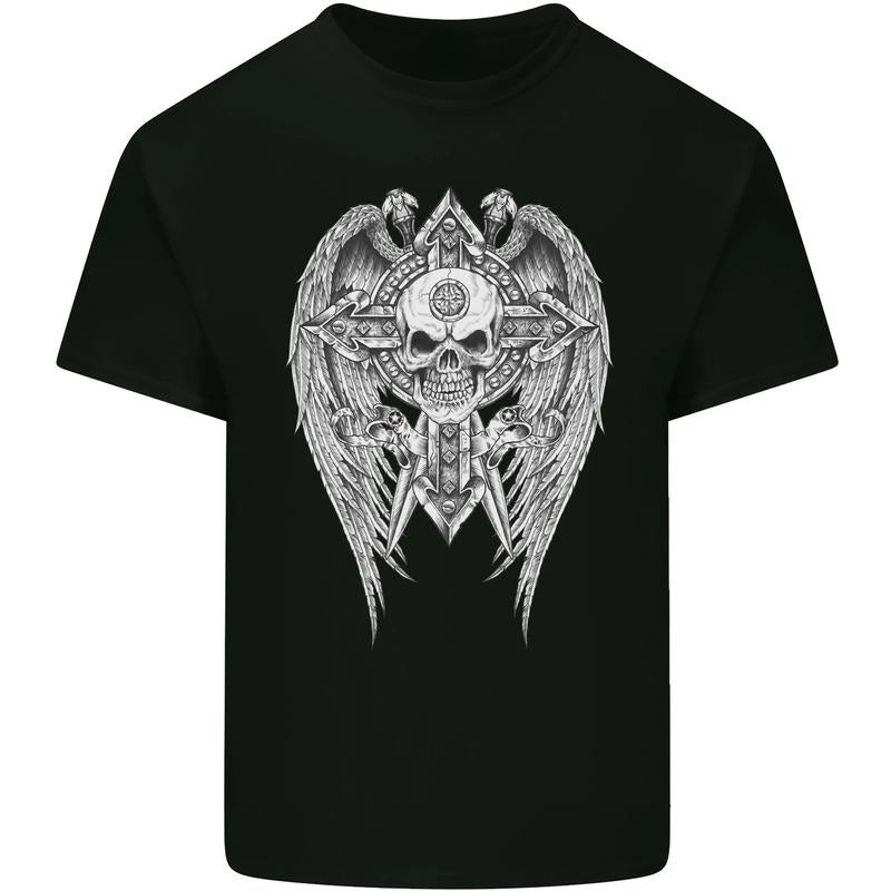 Skull Wings Viking Gothic Wings Gym Biker Mens Cotton T-Shirt Tee Top Made in USA Hoodie, Sweatshirt | TeeBloomCo.com