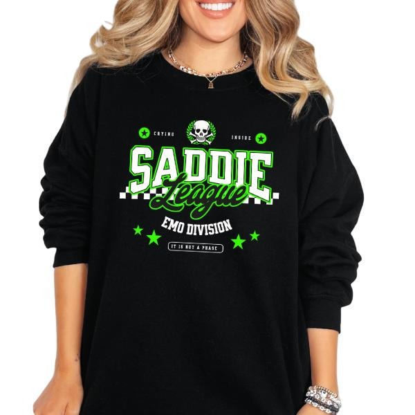 'Saddie Emo Division, It is not a Phase' Sweatshirt, T Shirt, or Hoodie | Vintage Grunge Aesthetic Pullover w/Skulls,...
