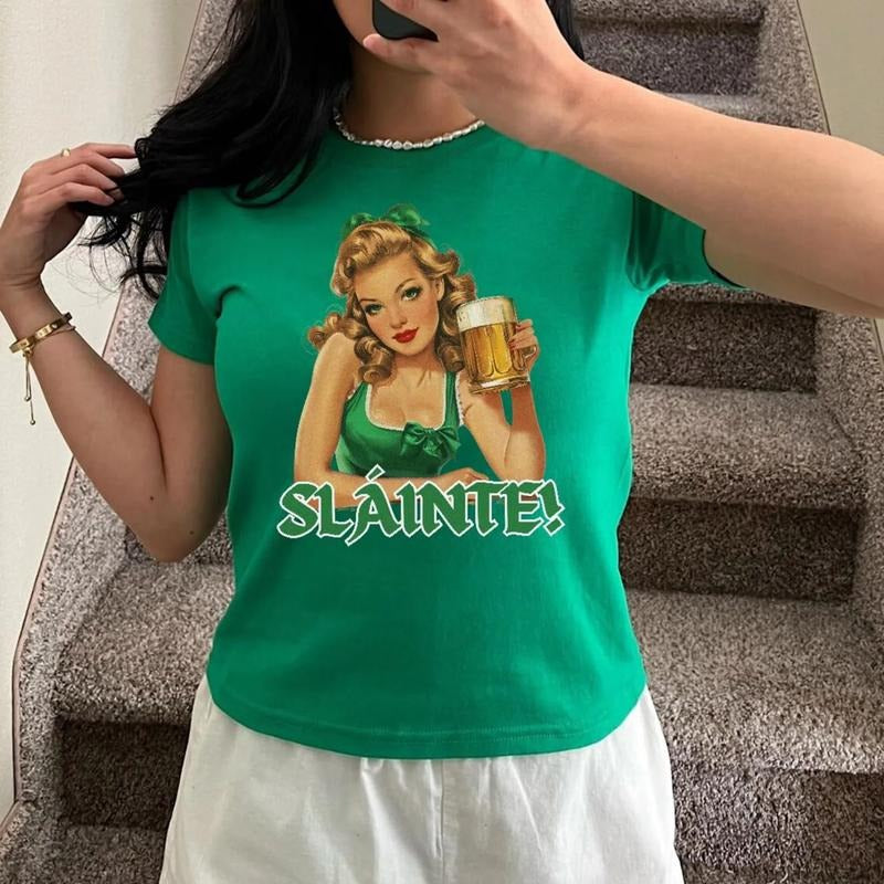 Slainte Baby Tee, Lucky Irish Trendy Shirt, St Patrick's Day Shirt, Irish Drinking Shirt, Lucky Charm Baby Tee, St...