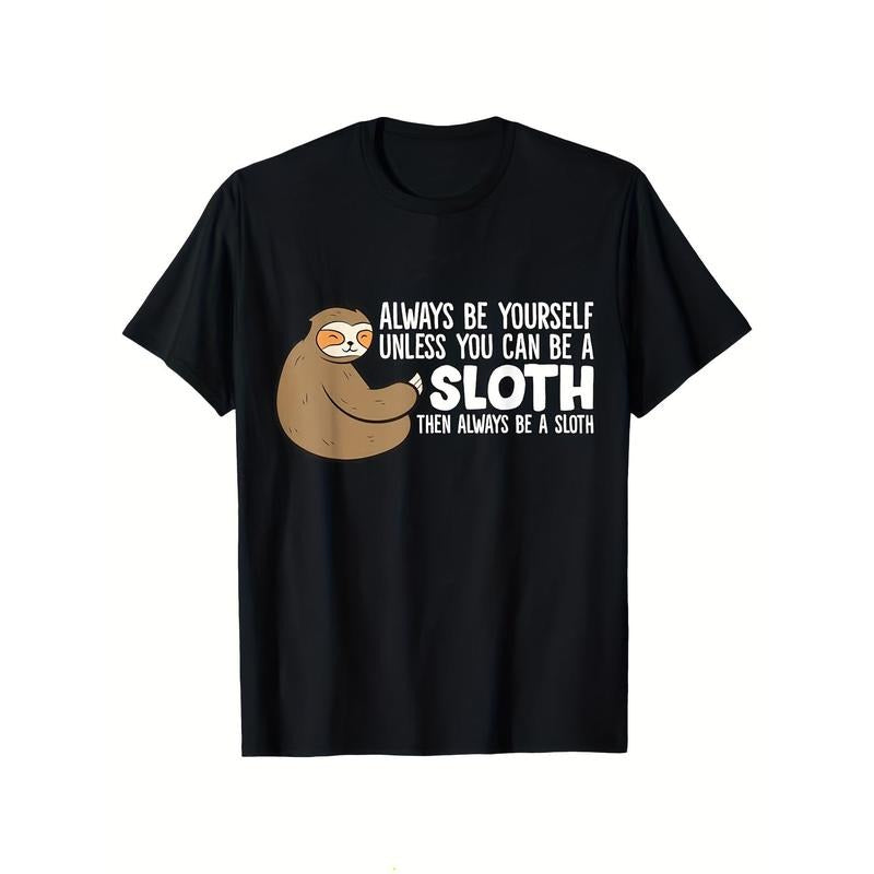 Sloths Print Men's Cotton T-shirt, Graphic Tee Men's Outdoor Clothes, Casual Short Sleeve Crew Neck T-shirt made in...