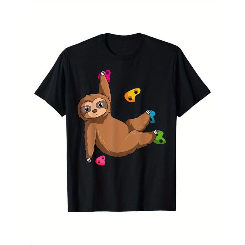 Sloths Print Men's Cotton T-shirt, Graphic Tee Men's Outdoor Clothes, Casual Short Sleeve Crew Neck T-shirt made in...