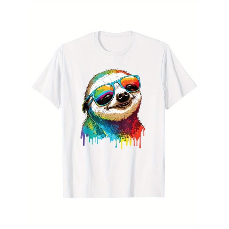 Sloths Print Men's Cotton T-shirt, Graphic Tee Men's Outdoor Clothes, Casual Short Sleeve Crew Neck T-shirt made in...