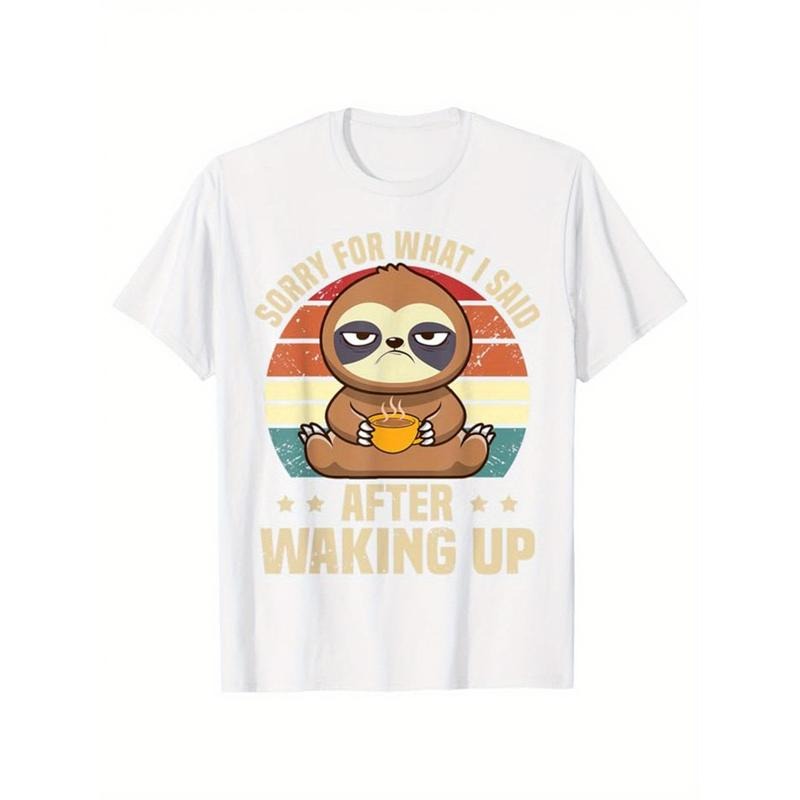 Sloths Print Men's Cotton T-shirt, Graphic Tee Men's Outdoor Clothes, Casual Short Sleeve Crew Neck T-shirt made in...