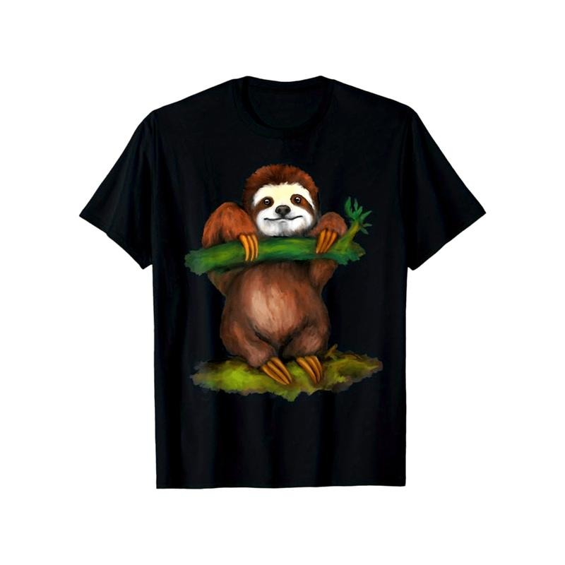 Sloths Print Men's Cotton T-shirt, Graphic Tee Men's Outdoor Clothes, Casual Short Sleeve Crew Neck T-shirt made in...