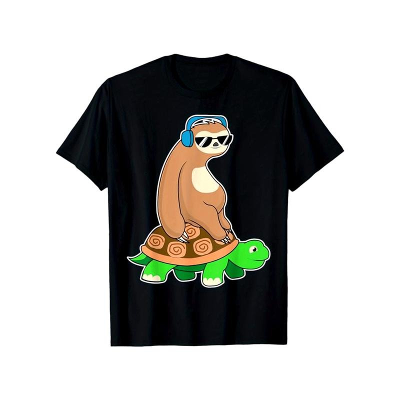 Sloths Print Men's Cotton T-shirt, Graphic Tee Men's Outdoor Clothes, Casual Short Sleeve Crew Neck T-shirt made in...