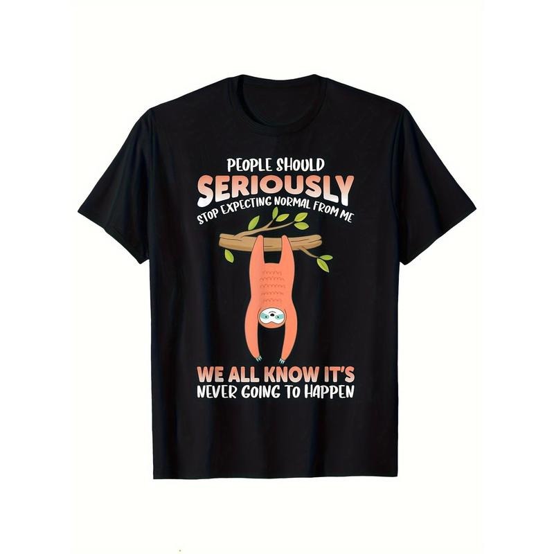 Sloths Print Men's Cotton T-shirt, Graphic Tee Men's Outdoor Clothes, Casual Short Sleeve Crew Neck T-shirt made in...