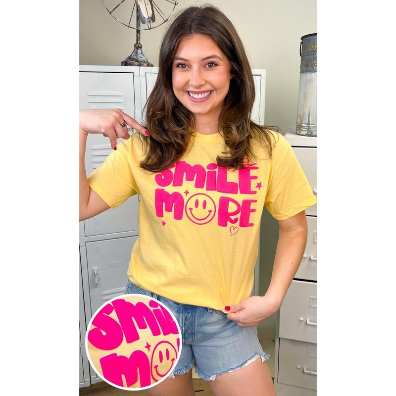 Smile More Puff Graphic T-Shirt Hoodie, Sweatshirt | TeeBloomCo.com