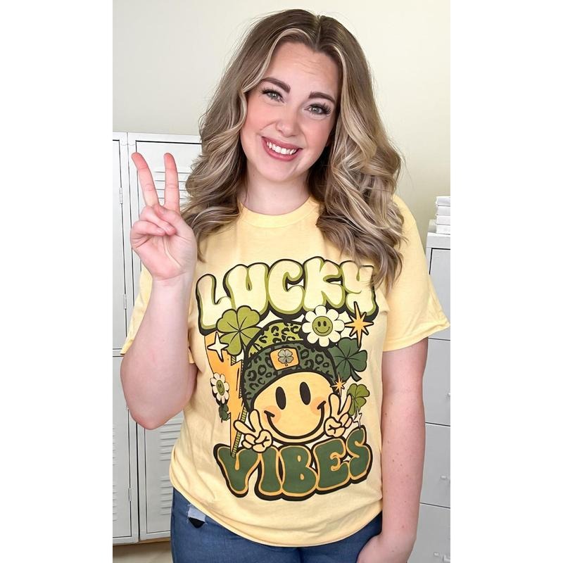 Smiley Lucky Vibes Adult Graphic T-Shirt Hoodie, Sweatshirt | TeeBloomCo.com